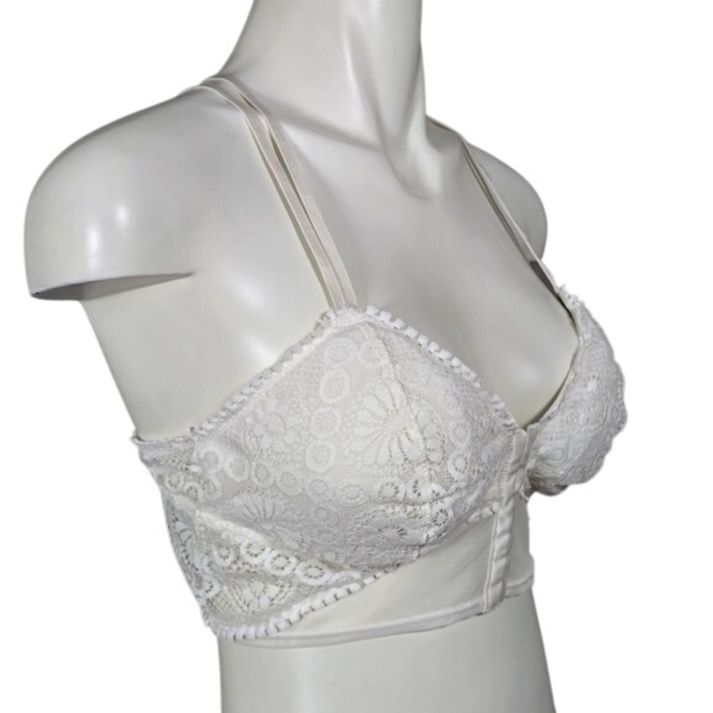 Aerie Women's Boho Lace Longline Bralette Cream Padded Strappy Back L